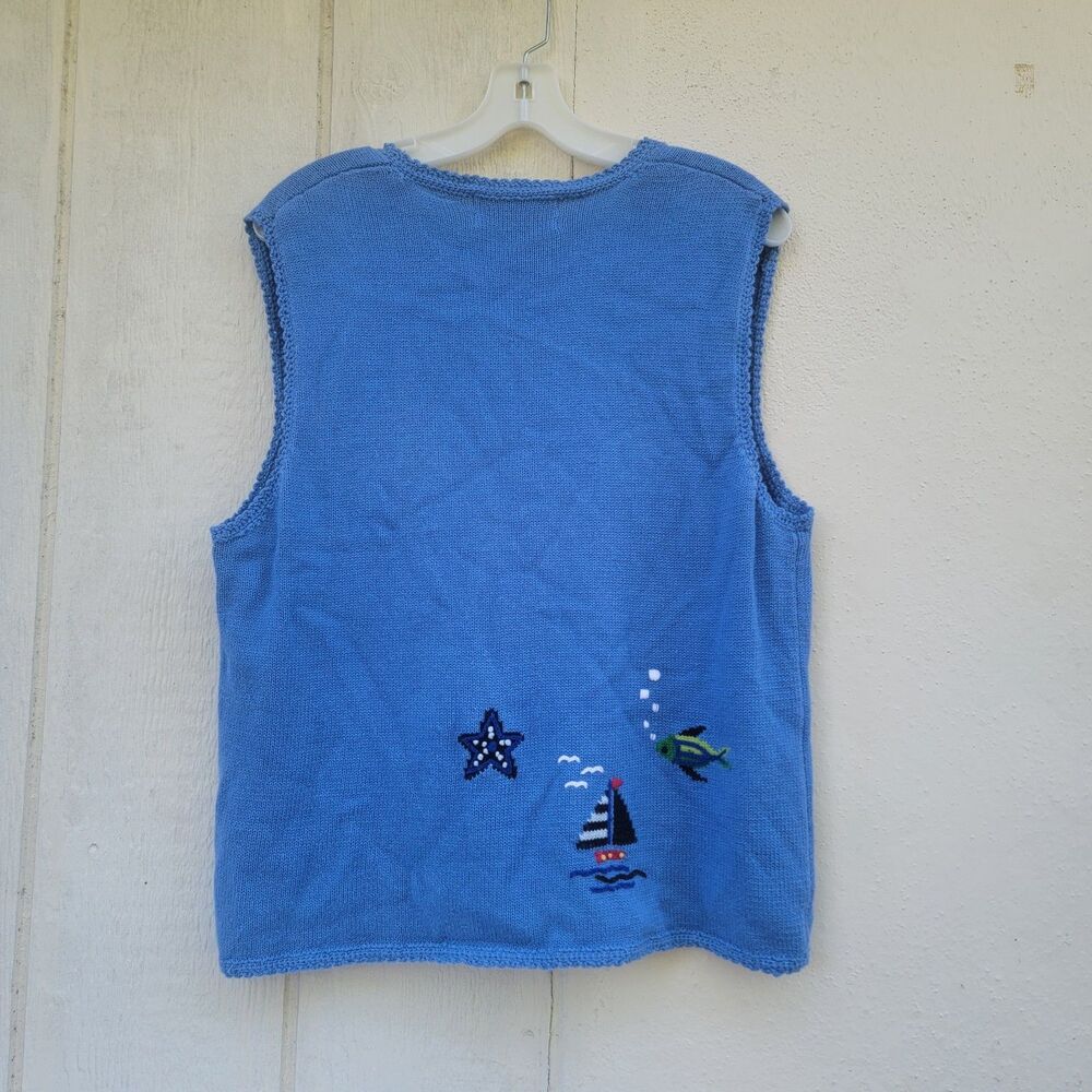 VTG Marisa Christina Nautical Sweater Vest Size Med Boating Fish Cape Cod - Picture 2 of 3